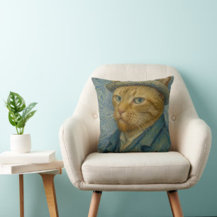 Coussin Portrait de chat autoportrait de Van Gogh Parodie