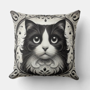 Coussin Portrait de chat noir et blanc