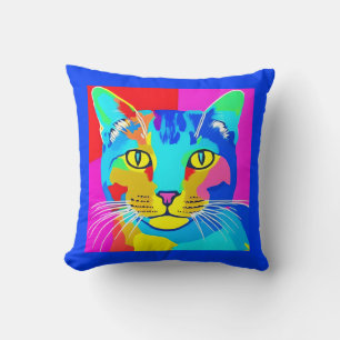 Coussin Portrait de chat Pop Art multicolore