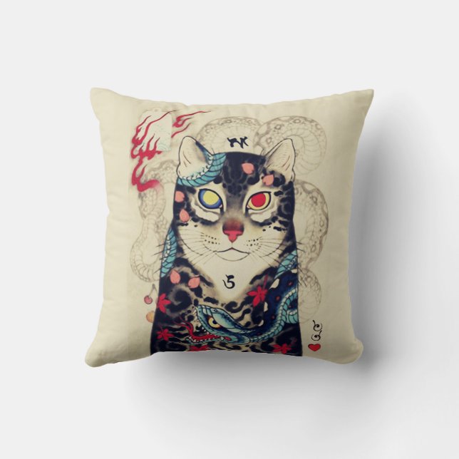 COUSSIN PORTRAIT DE CHAT SAMURAI AVEC TATOS SERPENTS (Verso)