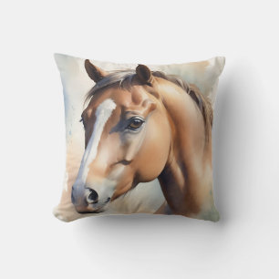 Coussin Portrait de cheval à l'aquarelle délicate dans des