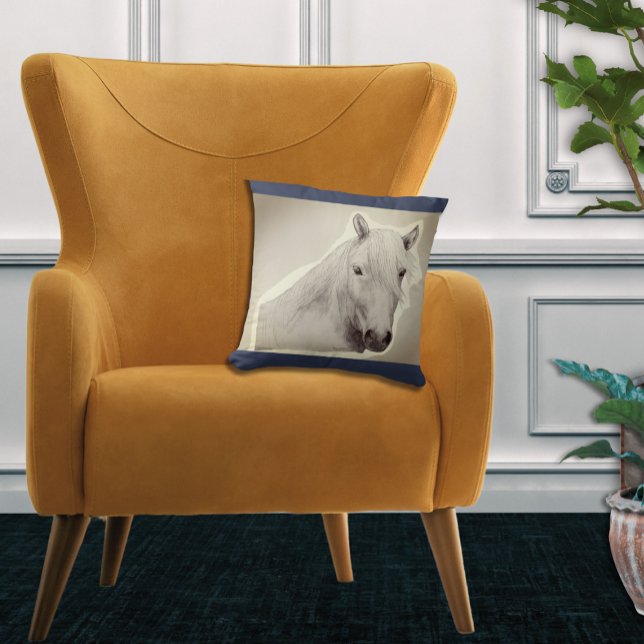Coussin Portrait de Cheval Décoration d'Art Équestre Marin (Créateur téléchargé)