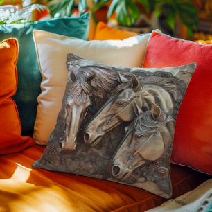 Coussin Portrait de cheval en métal sculpté