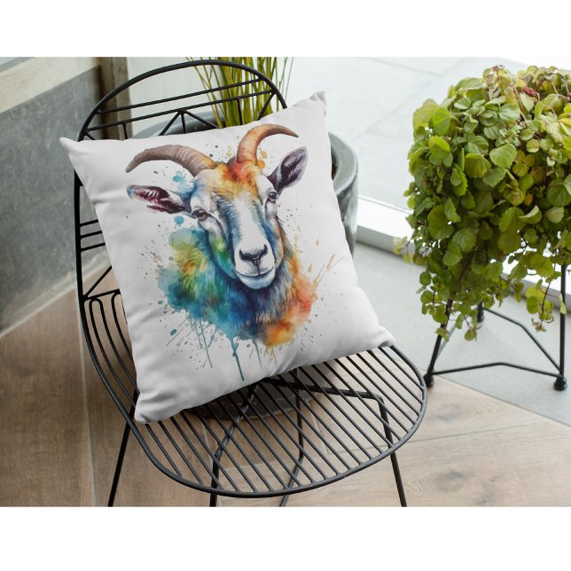 Coussin Portrait de chèvre arc-en-ciel vif (Créateur téléchargé)