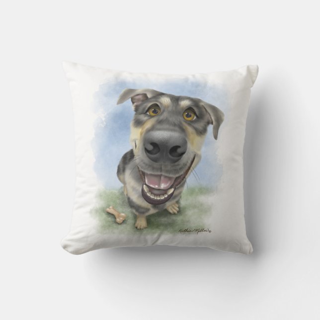 Coussin Portrait de chien dessiné heureux (Recto)