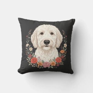 Coussin Portrait de chien floral Couronne botanique