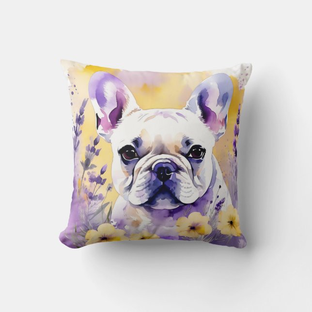 Coussin Portrait De Chien Français Avec Fleur sauvage (Recto)