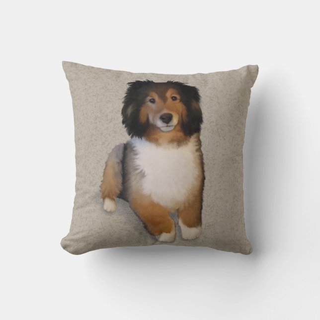Coussin Portrait de chien mélange Sheltie  (Recto)