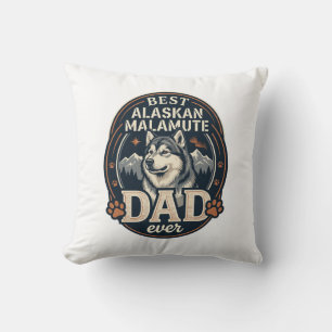 Coussin Portrait de chien père Malamute d'Alaska Badge Mon