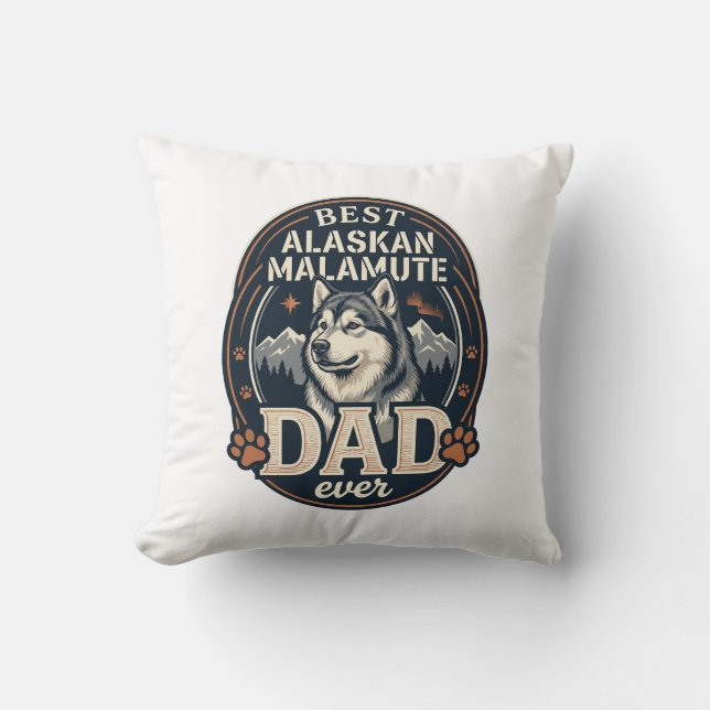 Coussin Portrait de chien père Malamute d'Alaska Badge Mon (Recto)
