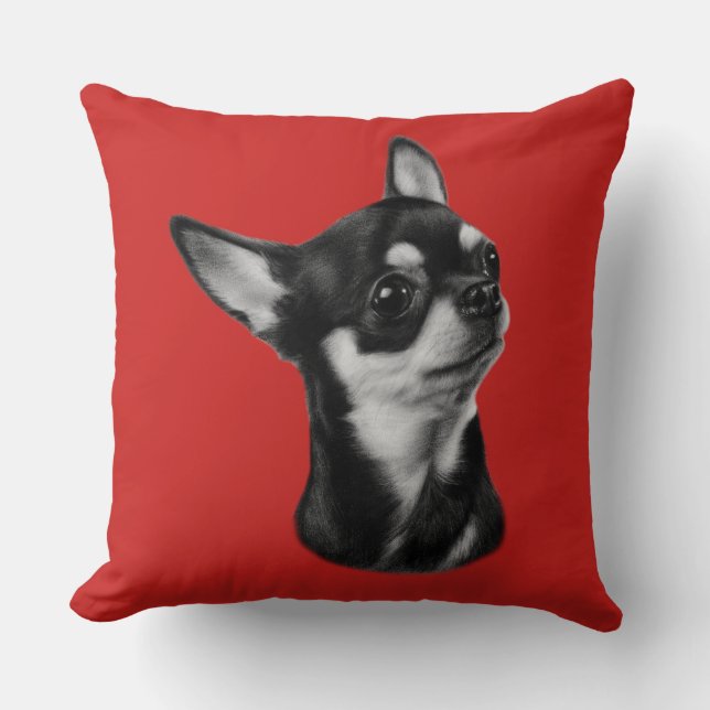 Coussin Portrait de chihuahua peint à la main (Recto)