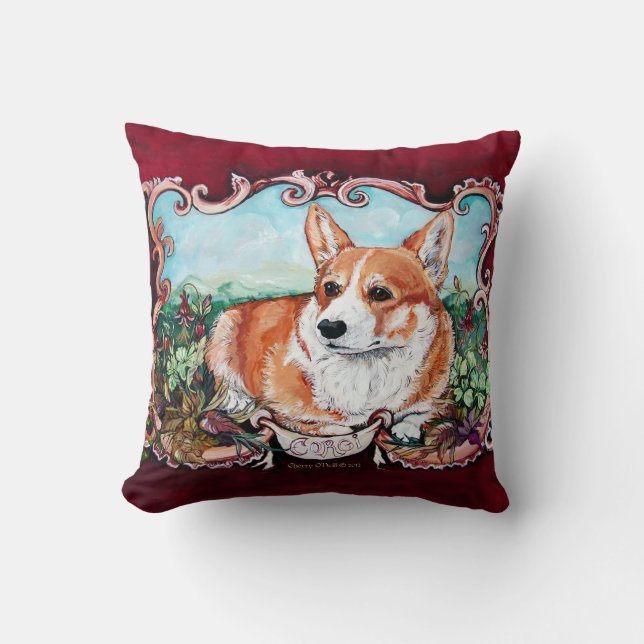 Coussin Portrait de corgi par la cerise O'Neill (Recto)