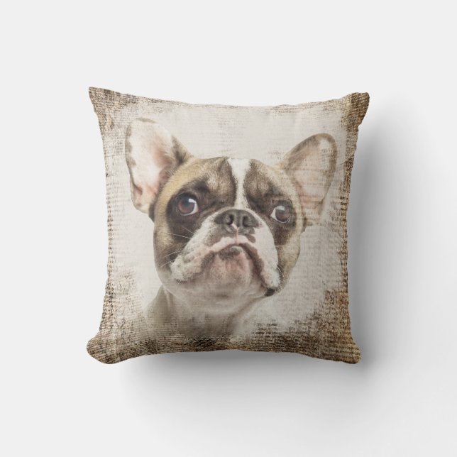 Coussin Portrait de cru de bouledogue français (Recto)