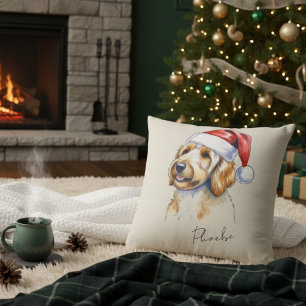 Coussin Portrait de doodle doré de Noël sur mesure