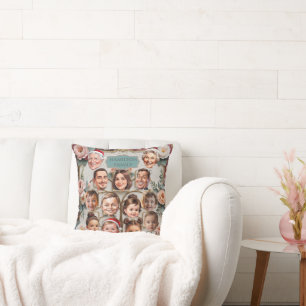 Coussin Portrait de famille de caricature avec fleurs et o
