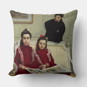 Coussin Portrait de famille d'un garçon et de ses deux