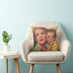 Coussin Portrait de famille vintage de mère et d'enfant