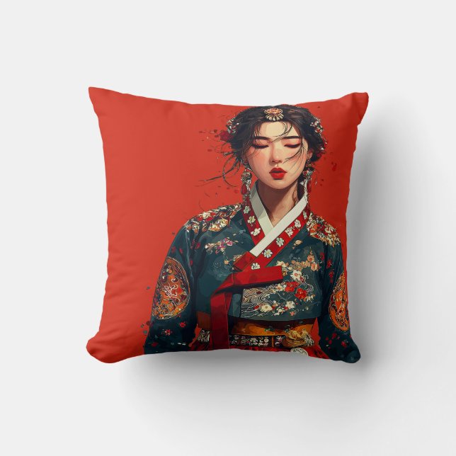 Coussin Portrait de femme coréenne moderne en Hanbok  (Recto)