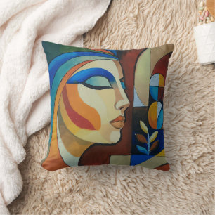 Coussin Portrait de femme cubiste abstrait Peinture modern