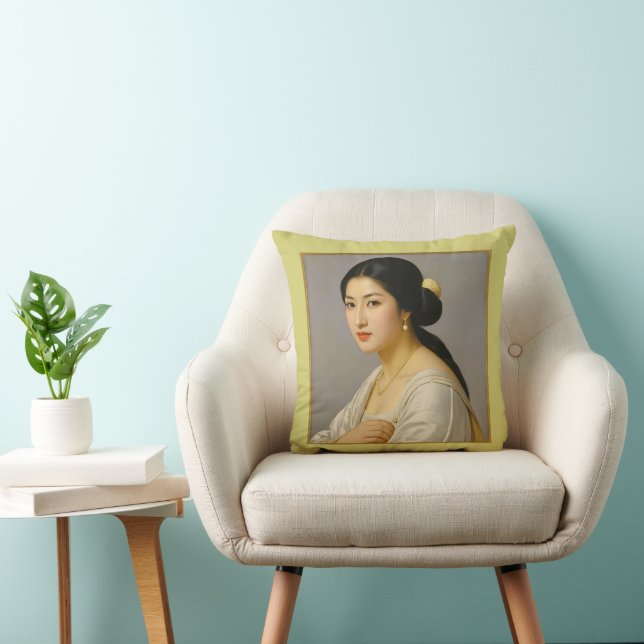 Coussin Portrait de femme d'art fin "Yuki Mori" (Chaise)