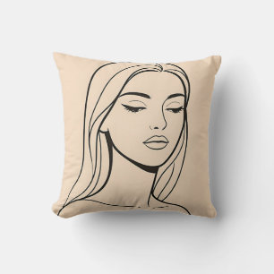 Coussin Portrait de femme élégant en art linéaire minimali