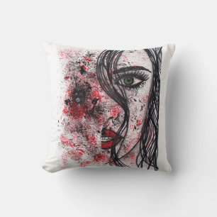 Coussin Portrait de fille abstraite grunge gothique en lig