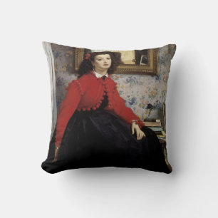 Coussin Portrait de Jeune Femme en Veste Rouge