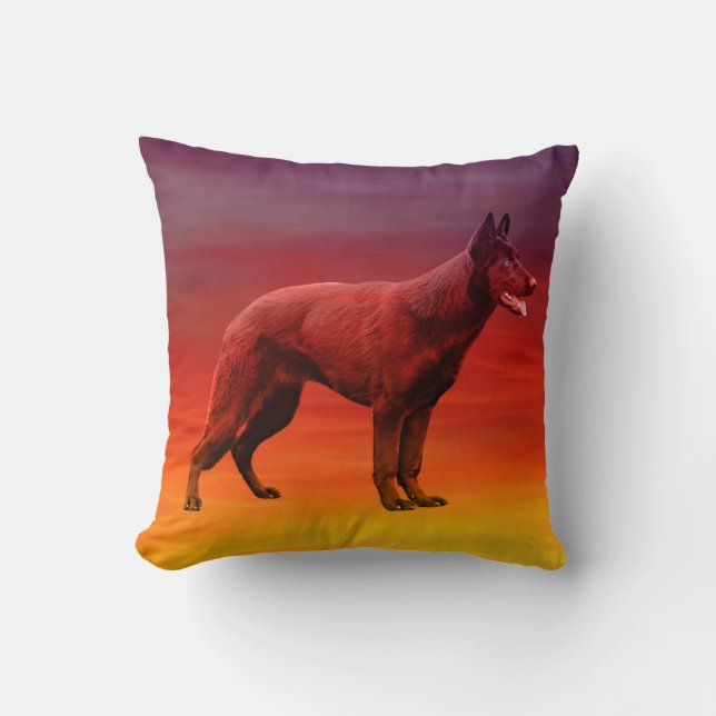 Coussin Portrait de la plage de Chien noir allemand Shephe (Recto)