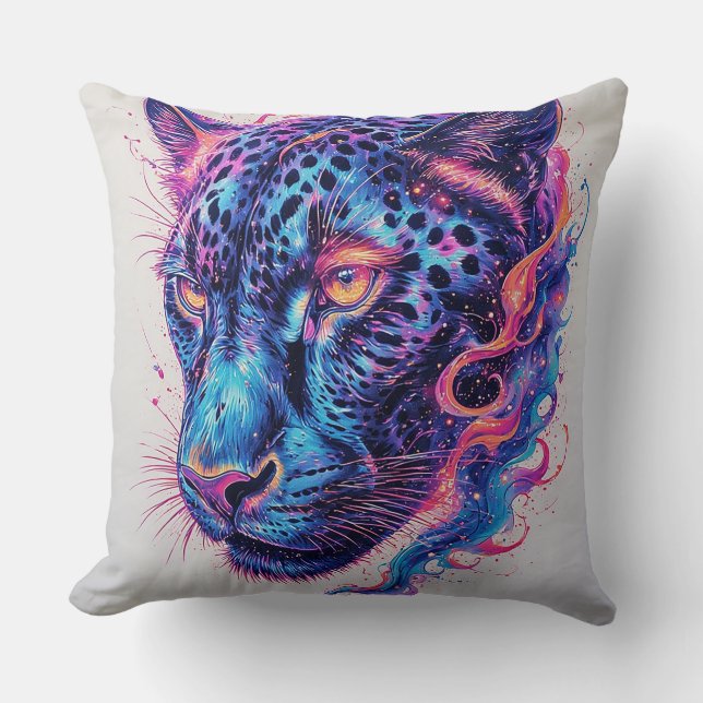 Coussin Portrait de léopard cosmique avec effet mystique (Recto)