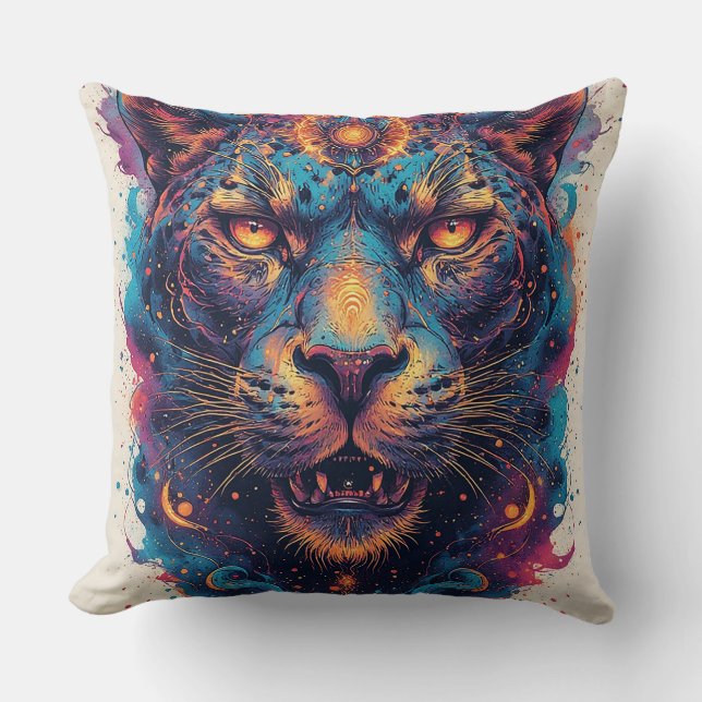 Coussin Portrait de léopard cosmique avec effet mystique (Recto)