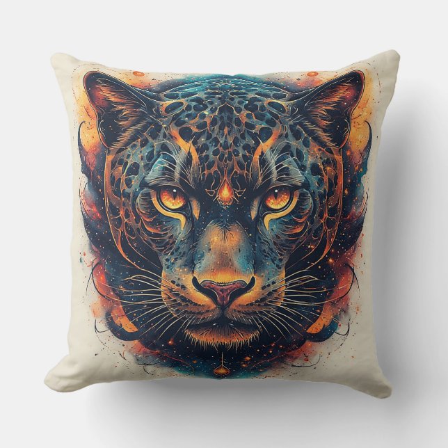 Coussin Portrait de léopard cosmique avec effet mystique (Recto)