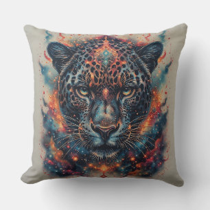 Coussin Portrait de léopard cosmique avec effet mystique