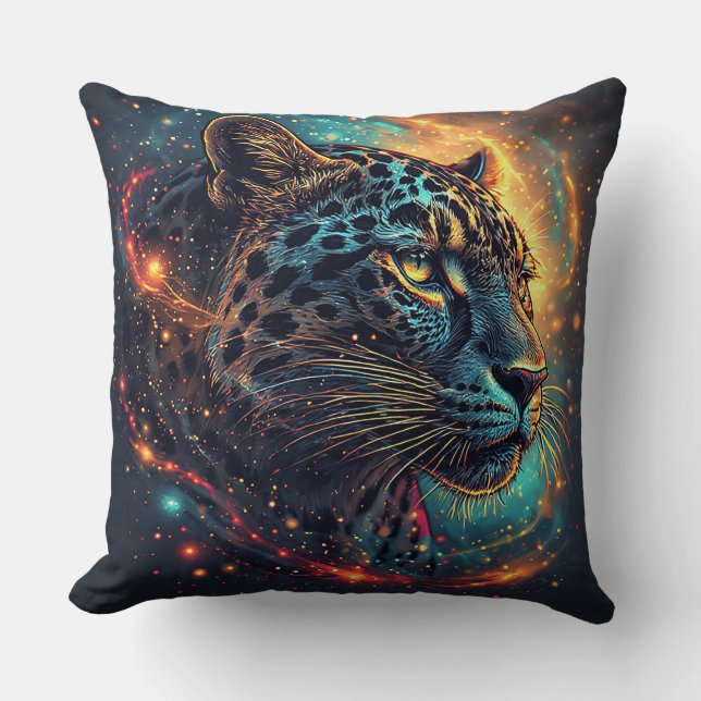 Coussin Portrait de léopard cosmique avec effet mystique (Recto)