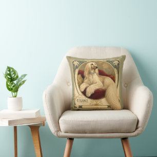 Coussin Portrait de lévrier afghan Art Nouveau