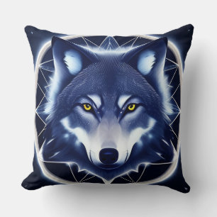 Coussin Portrait de loup aux yeux dorés intenses