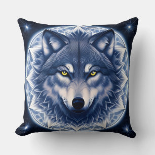 Coussin Portrait de loup aux yeux dorés intenses