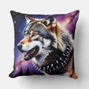 Coussin Portrait de loup aux yeux dorés intenses
