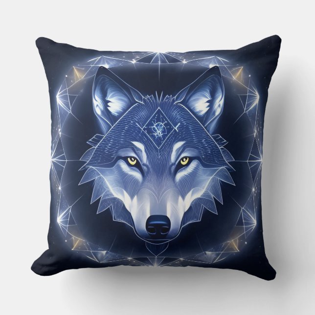 Coussin Portrait de loup aux yeux dorés intenses (Recto)