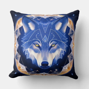 Coussin Portrait de loup aux yeux dorés intenses