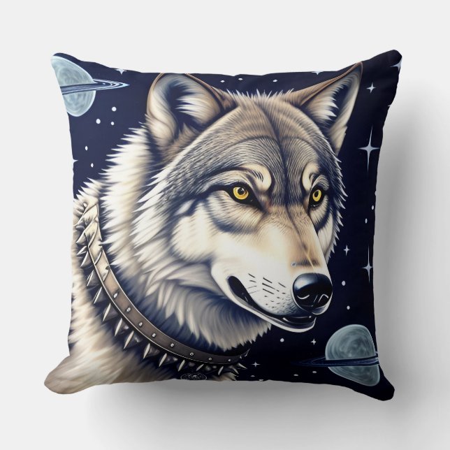 Coussin Portrait de loup aux yeux dorés intenses (Recto)