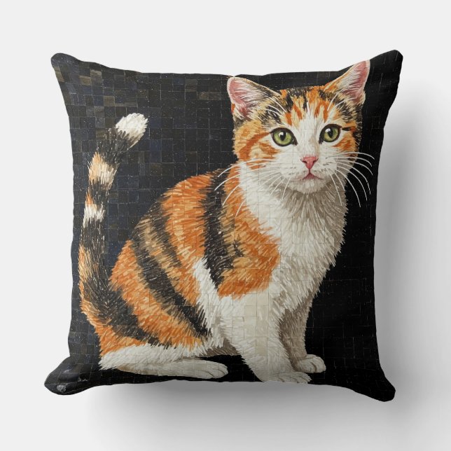Coussin Portrait de mosaïque de chat de Calico (Recto)