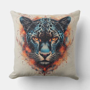 Coussin Portrait de panthère avec des éléments abstraits e