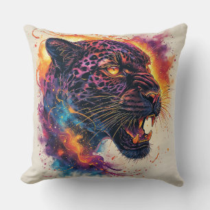 Coussin Portrait de panthère avec des éléments abstraits e