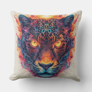 Coussin Portrait de panthère avec des éléments abstraits e