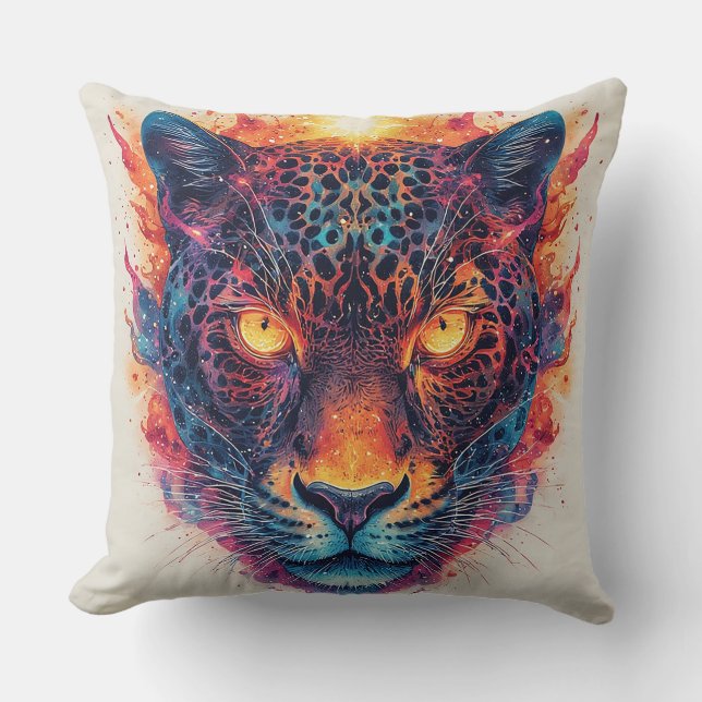 Coussin Portrait de panthère avec des éléments abstraits e (Recto)
