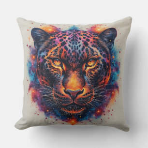 Coussin Portrait de panthère avec des éléments abstraits e