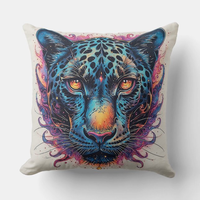 Coussin Portrait de panthère avec des éléments abstraits e (Recto)