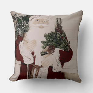 Coussin Portrait de Père Noël Vintage Fête de Noël