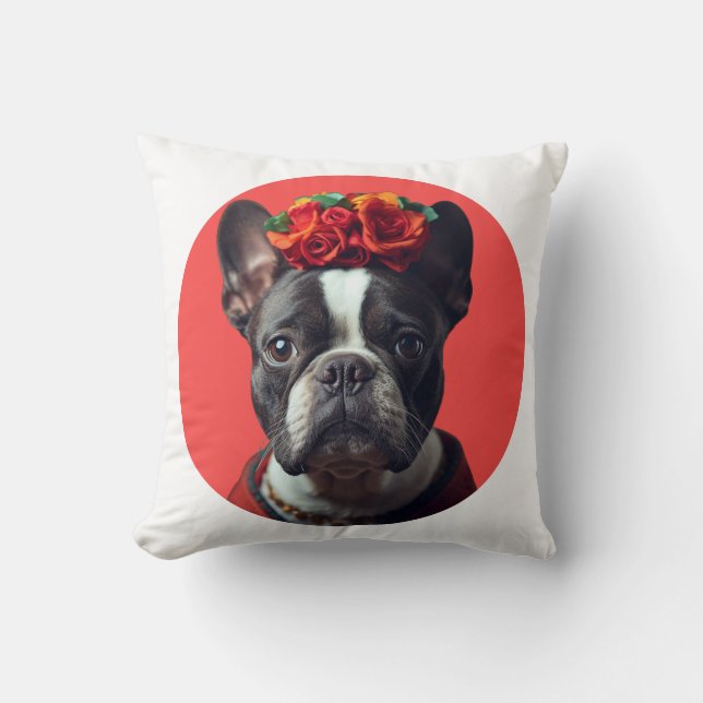 Coussin Portrait de pug audacieux dans l'art populaire (Recto)