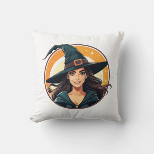 Coussin Portrait de sorcière de Halloween en dessin animé